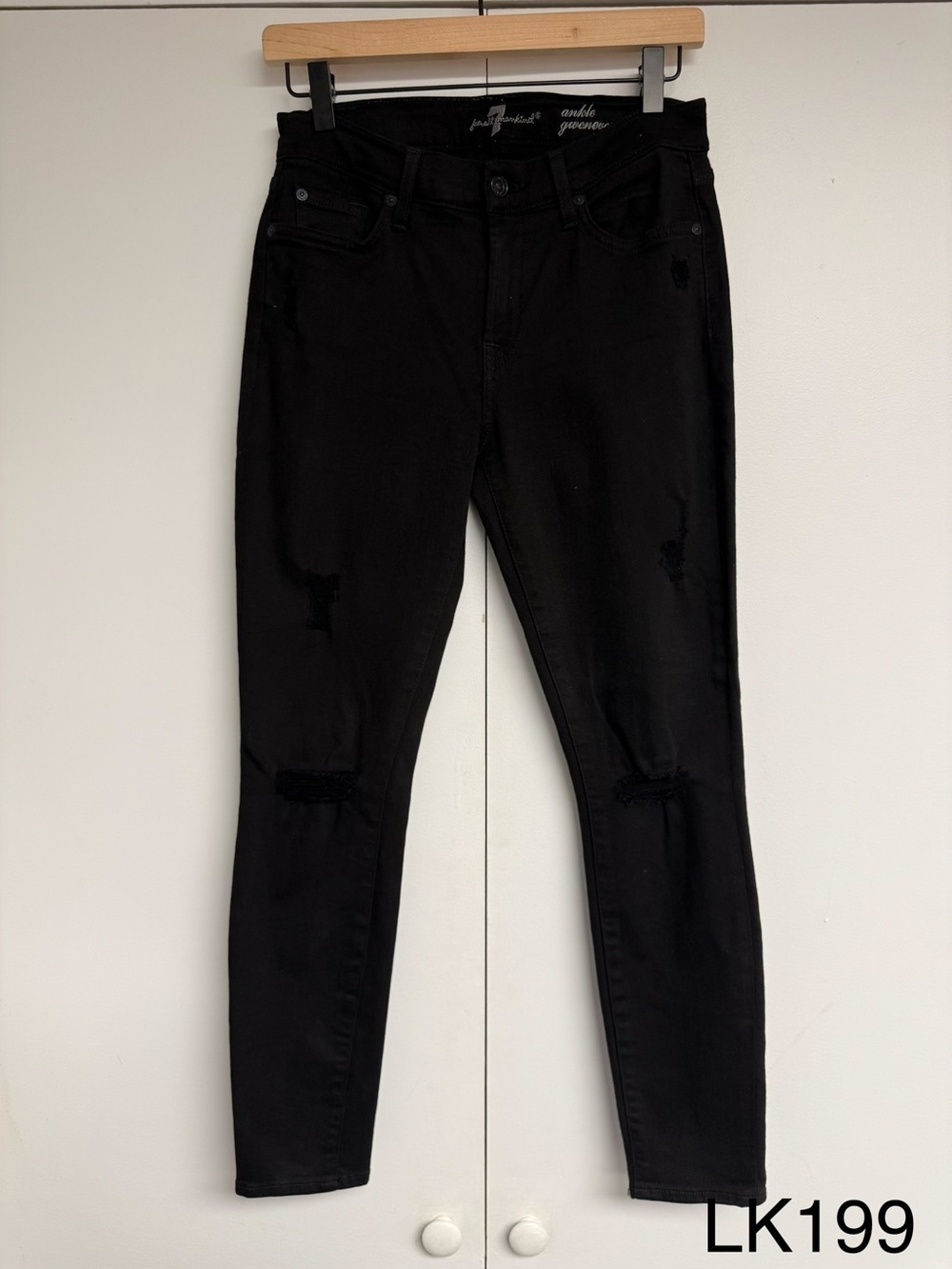 7 For All Mankind Ankle Gwenevere Black Distressed Skinny Jeans 27